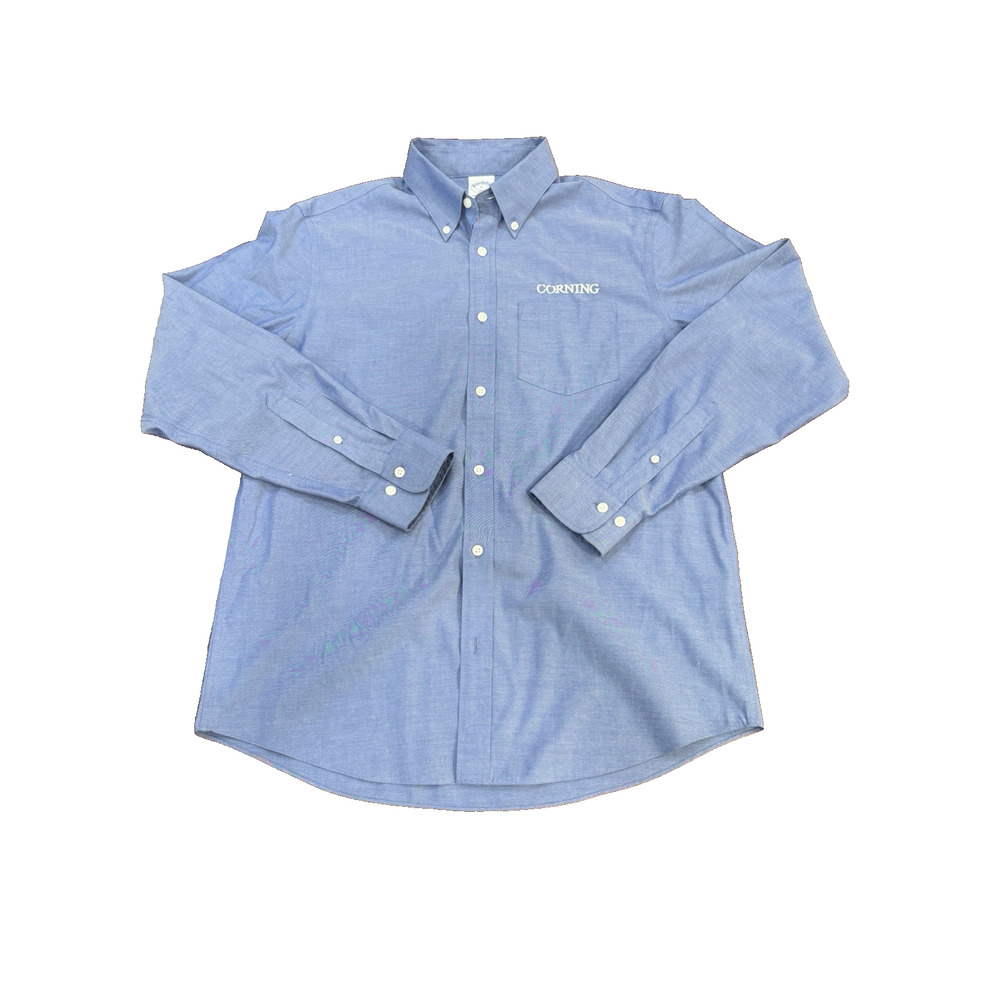 Brooks Brothers Button down Blue Wrinkle Free Stretch Mens Sz M Corning Employee